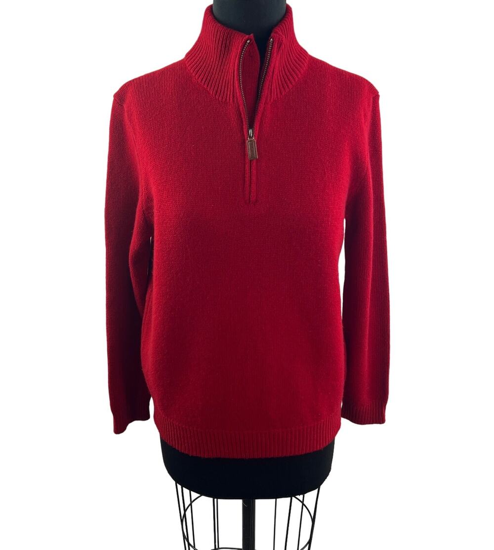 Polo Ralph Lauren Red Sweater Quarter Zip Ribbed Lambswool Knit Long Sleeves M?